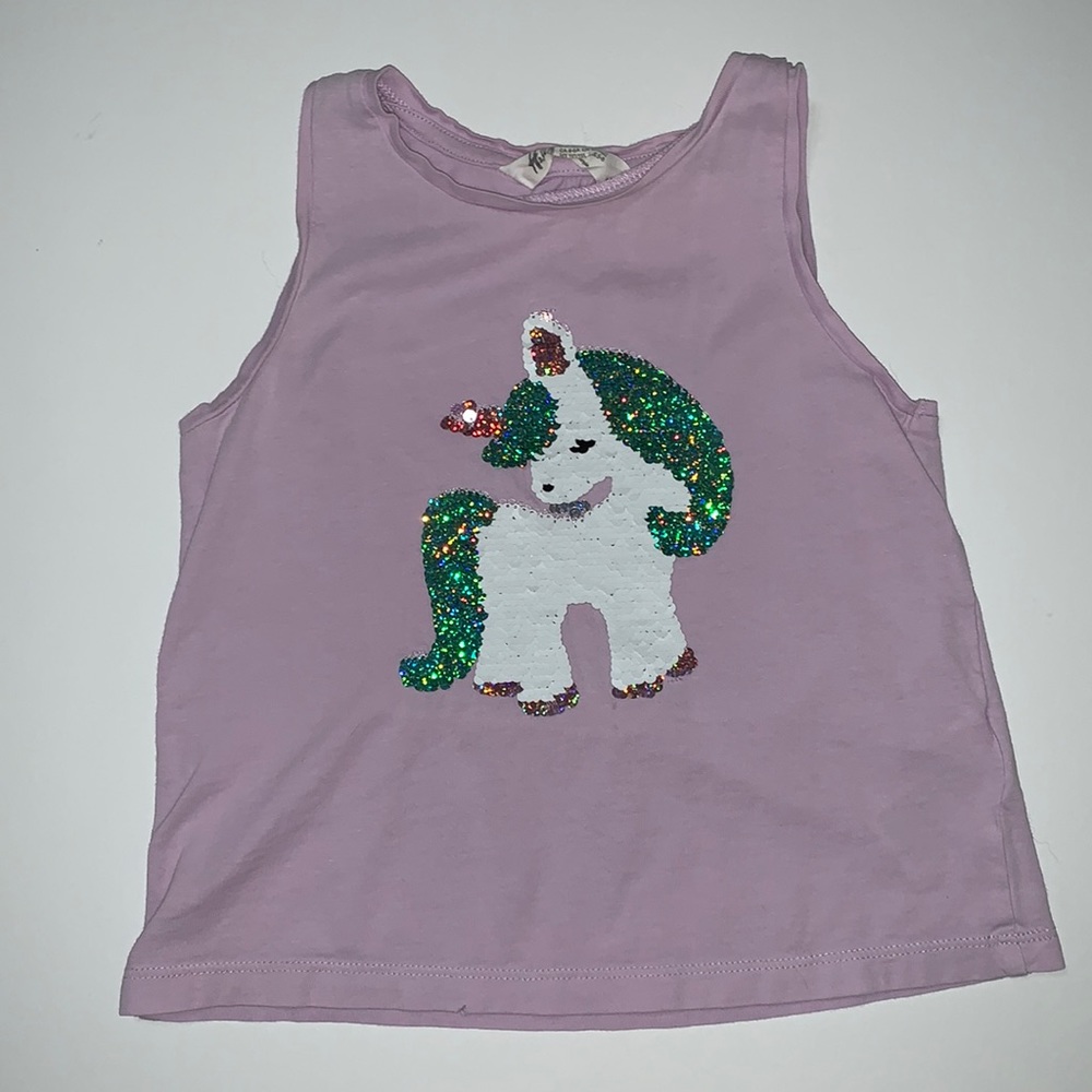 H&M Girl’s Purple Unicorn Tank Top, Size 4-6